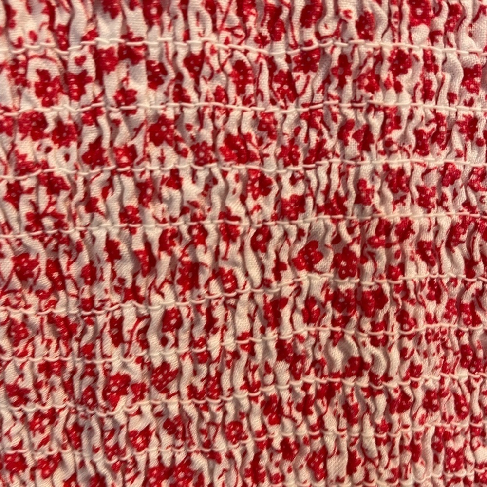 Japna, medium, women’s red and white floral print smocked stretch mini dress - Picture 3 of 9